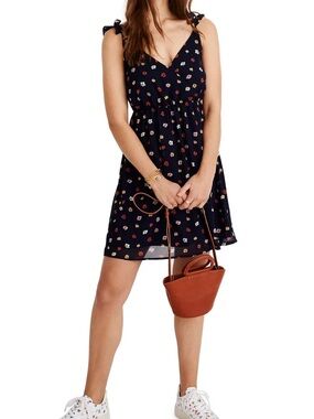 Madewell Navy Floral Tie-Strap Mini Dress